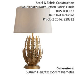 2 Pack Ornate Gold Table Lamp & Ivory Cotton Fabric Shade Decorative Leaf Design - thumbnail 2