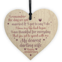 Red Ocean Happy Anniversary 1St Wedding Anniversary Gift Wooden Heart Sign Husband Wife Gift For Her - thumbnail 1