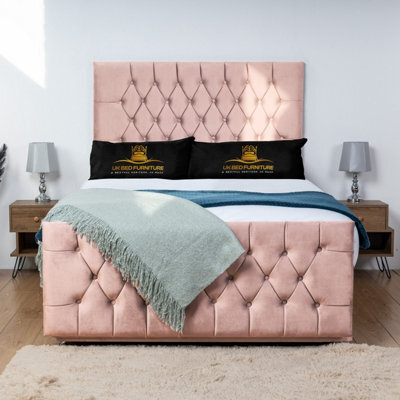 UKBEDFURNITURE Jublie Pink Plush  Divan Bed Base With 26 Inch Headboard - No Storage - image 1