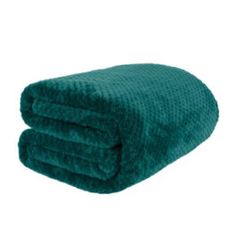 Ohs Luxury Large Waffle Honeycomb Mink Warm Throw, Teal - 200 X 240Cm