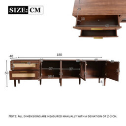 "Btm 180Cm Tv Cabinet For 80"" Tvs, Rattan And Glass Doors, Led Lights, Modern Tv Unit With Stylish Storage, Brown" - thumbnail 9