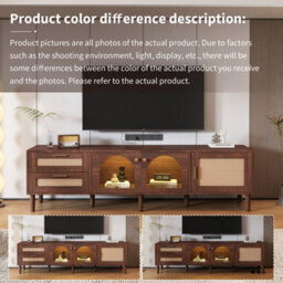 "Btm 180Cm Tv Cabinet For 80"" Tvs, Rattan And Glass Doors, Led Lights, Modern Tv Unit With Stylish Storage, Brown" - thumbnail 8