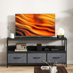 Homcom Tv Cabinet, Tv Console Unit With 3 Foldable Linen Drawers Black - thumbnail 9