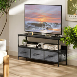 Homcom Tv Cabinet, Tv Console Unit With 3 Foldable Linen Drawers Black - thumbnail 7