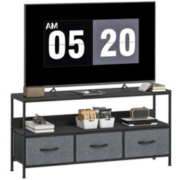 Homcom Tv Cabinet, Tv Console Unit With 3 Foldable Linen Drawers Black - thumbnail 2