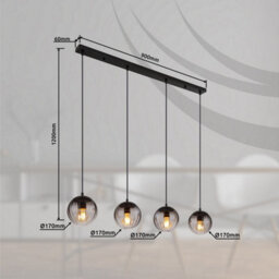 Luminosa Lighting Luminosa Dallerta Bar Pendant Ceiling Light Matt Black Smoke Glass Shade 4X E27 - thumbnail 6