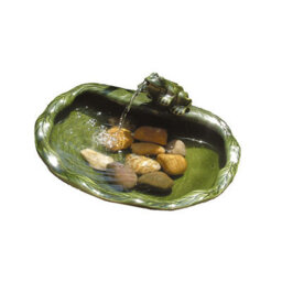 Solar Powered Frog Design Cascade Fountain - Green Glazed Ceramic Outdoor Garden Water Feature - Measures H16 X W37 X D32Cm - thumbnail 3