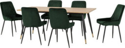 Seconique Hamilton Large Dining Set Oak Effect With 6 Green Velvet Avery Chairs
