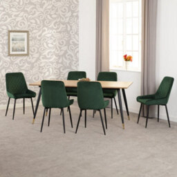 Seconique Hamilton Large Dining Set Oak Effect With 6 Green Velvet Avery Chairs - thumbnail 3