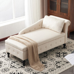 Btm Velvet Chaise Lounge Sofa With Storage Beige Upholstered Couch With Pillow Tufted Lounge Chair Right Armrest - thumbnail 3