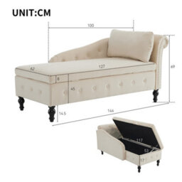Btm Velvet Chaise Lounge Sofa With Storage Beige Upholstered Couch With Pillow Tufted Lounge Chair Right Armrest - thumbnail 6