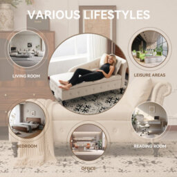 Btm Velvet Chaise Lounge Sofa With Storage Beige Upholstered Couch With Pillow Tufted Lounge Chair Right Armrest - thumbnail 5
