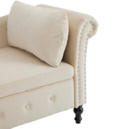 Btm Velvet Chaise Lounge Sofa With Storage Beige Upholstered Couch With Pillow Tufted Lounge Chair Right Armrest - thumbnail 9
