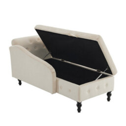 Btm Velvet Chaise Lounge Sofa With Storage Beige Upholstered Couch With Pillow Tufted Lounge Chair Right Armrest - thumbnail 8