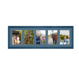 AK Frames 26X8 Navy Blue Classic Multi Photo Frame With Pompadour Mount - Holds 5 Apertures (5X) 6X4 Photos - thumbnail 1