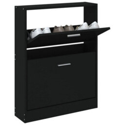 Berkfield Shoe Cabinet Black 59X17X81 Cm Engineered Wood - thumbnail 3