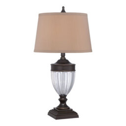 Stylish Palladian Bronze Table Lamp With Tan Fabric Shade
