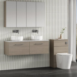 Nuie Arno Wall Hung 2-Drawer Modern Vanity Unit With Bellato Grey Laminate Worktop - thumbnail 3
