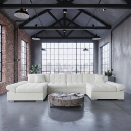 Alia Living Room Sleeper Corner Sofa Polyurethane Foam Wave Spring Wood Frame 360X160X75Cm White - thumbnail 1