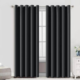 Aspire Homeware Plain Room Darkening Blackout Eyelet Curtain Pair Dark Grey (W)168Cm X (D)183Cm With Tie Back Pair - thumbnail 9