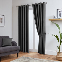 Aspire Homeware Plain Room Darkening Blackout Eyelet Curtain Pair Dark Grey (W)168Cm X (D)183Cm With Tie Back Pair - thumbnail 2