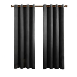 Aspire Homeware Plain Room Darkening Blackout Eyelet Curtain Pair Dark Grey (W)168Cm X (D)183Cm With Tie Back Pair - thumbnail 1