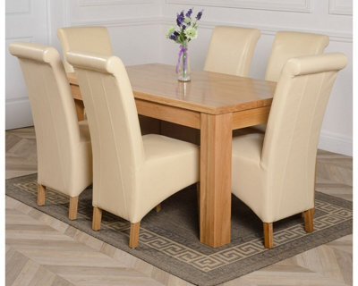That's Furniture Dakota 152 X 87 Cm Chunky Medium Oak Dining Table And 6 Chairs Dining Set With Montana Ivory Leather Chairs - image 1
