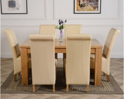 That's Furniture Dakota 152 X 87 Cm Chunky Medium Oak Dining Table And 6 Chairs Dining Set With Montana Ivory Leather Chairs - thumbnail 2