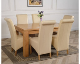 That's Furniture Dakota 152 X 87 Cm Chunky Medium Oak Dining Table And 6 Chairs Dining Set With Montana Ivory Leather Chairs - thumbnail 3
