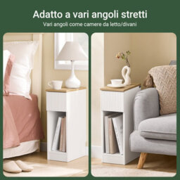 Sobuy Fbt111-W Slim Bedside Table Bedside Cabinet Narrow Side Table Nightstand With Drawer And Shelf,white,w20Xd35Xh60 - thumbnail 4