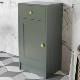 Aveli Freestanding Bathroom Storage Unit Cabinet Green Brushed Brass Handles 400mm