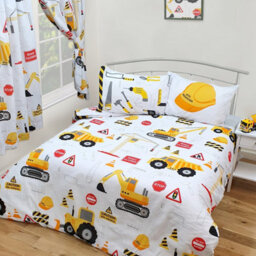 Kidz Kollectionz Super King Size Bed Construction Duvet Cover Set, Diggers, Trucks - thumbnail 1