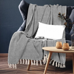 Ehc Luxury Reversible Super Soft Cotton Diamond Large Throw For Sofa, Double Bed, Armchair - Grey, 150 X 200 Cm - thumbnail 2