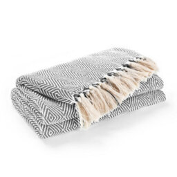 Ehc Luxury Reversible Super Soft Cotton Diamond Large Throw For Sofa, Double Bed, Armchair - Grey, 150 X 200 Cm