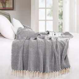 Ehc Luxury Reversible Super Soft Cotton Diamond Large Throw For Sofa, Double Bed, Armchair - Grey, 150 X 200 Cm - thumbnail 4