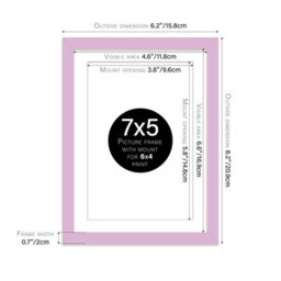 "7X5"" Lilac Frame With Mount For 6X4"" Pictures 20mm Thin Edge Portrait And Landscape Display With Wall Hooks And Kickstand" - thumbnail 2