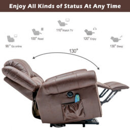 Btm Large Power Lift Recliner With Massage  Heat For Elderly, Heavyduty Faux Leather, Usb Port, 2 Side Pockets - thumbnail 3