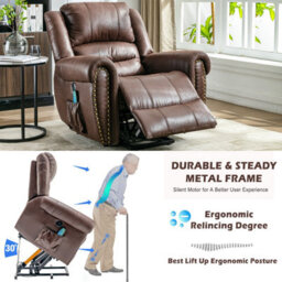 Btm Large Power Lift Recliner With Massage  Heat For Elderly, Heavyduty Faux Leather, Usb Port, 2 Side Pockets - thumbnail 9