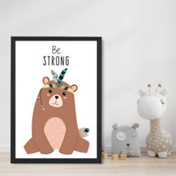 Artze Wall Art Be Strong Bear Tribal Animal Quote Art Print With Black Frame Size: A4 - thumbnail 2
