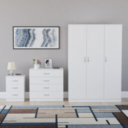 Lassic Vida Designs Riano 3 Piece Bedroom Set (3 Drawer Bedside Chest, 4 Drawer Chest, 3 Door Wardrobe), White - thumbnail 7