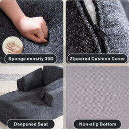 Abrihome Mimo Chaise Lounge With Fireproof Fabric, High Density Foam & Cushion, Ideal For Living Room, Bedroom, Grey, Chenille - thumbnail 4