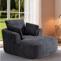 Abrihome Mimo Chaise Lounge With Fireproof Fabric, High Density Foam & Cushion, Ideal For Living Room, Bedroom, Grey, Chenille - thumbnail 1