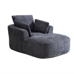 Abrihome Mimo Chaise Lounge With Fireproof Fabric, High Density Foam & Cushion, Ideal For Living Room, Bedroom, Grey, Chenille - thumbnail 7