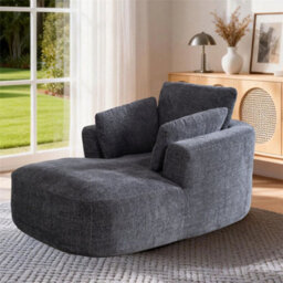 Abrihome Mimo Chaise Lounge With Fireproof Fabric, High Density Foam & Cushion, Ideal For Living Room, Bedroom, Grey, Chenille - thumbnail 6