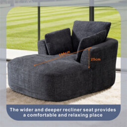 Abrihome Mimo Chaise Lounge With Fireproof Fabric, High Density Foam & Cushion, Ideal For Living Room, Bedroom, Grey, Chenille - thumbnail 3