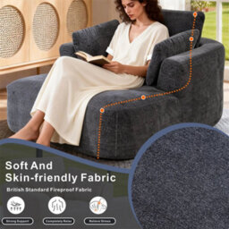 Abrihome Mimo Chaise Lounge With Fireproof Fabric, High Density Foam & Cushion, Ideal For Living Room, Bedroom, Grey, Chenille - thumbnail 2