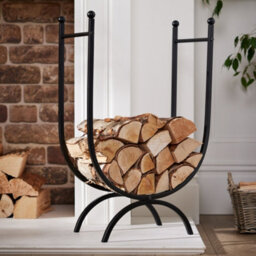 Dibor Contemporary Fireplace Freestanding Large Iron Black U Shape Fireside Firewood Log Holder, Log Storage Rack - thumbnail 1
