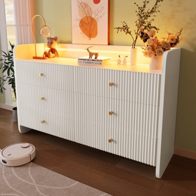 Modernluxe Fluted 6-Drawer Sideboard, Modern Storage Cabinet With Rgb Led Lighting & Shelves, Chest Of Drawers, White - image 1