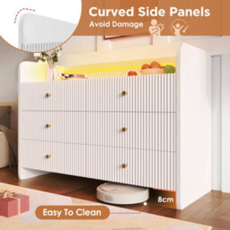 Modernluxe Fluted 6-Drawer Sideboard, Modern Storage Cabinet With Rgb Led Lighting & Shelves, Chest Of Drawers, White - thumbnail 4