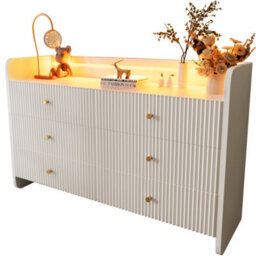 Modernluxe Fluted 6-Drawer Sideboard, Modern Storage Cabinet With Rgb Led Lighting & Shelves, Chest Of Drawers, White - thumbnail 9